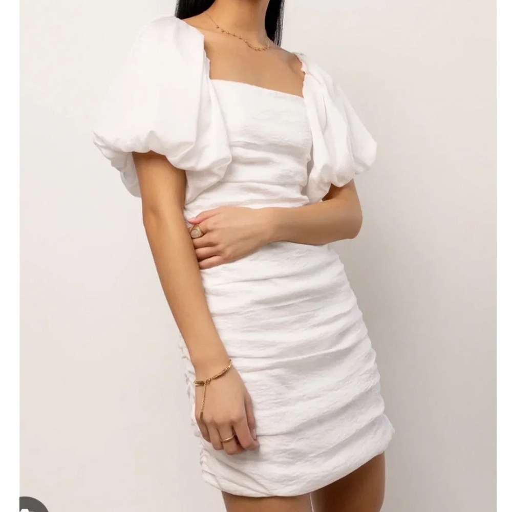 NWT Crescent Bohme Ivory Ruched Puff Sleeve Mini Dress Off Shoulder Bridal Small